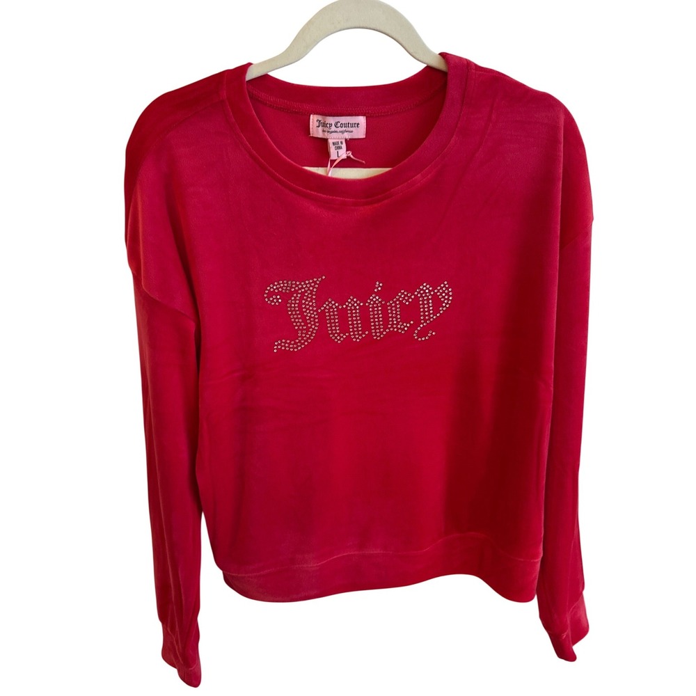 Juicy Couture Velour Tracksuit Set Top Pants Rhinestone Logo Hot Pink Large